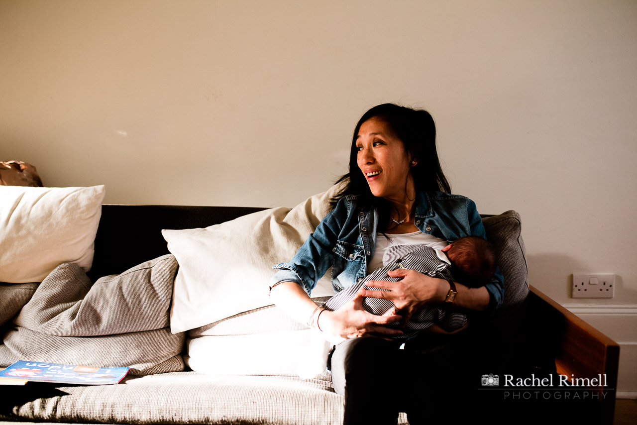 Natural portrait of breastfeeding mother at home in Blackheath