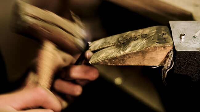 detail image of hammering a jewellery fitting silversmith crystal palace