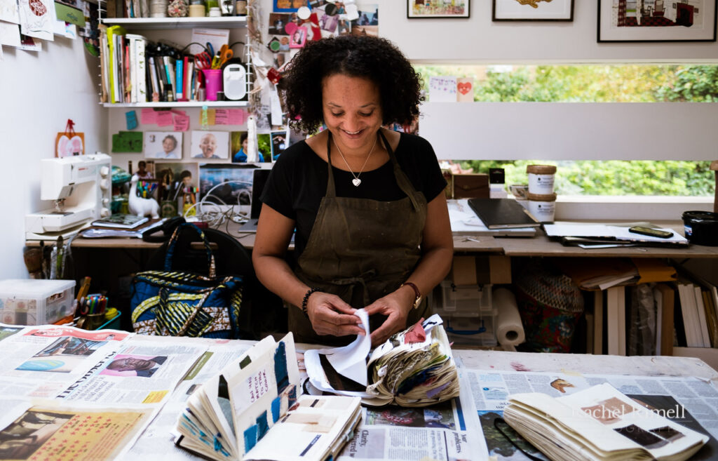 personal branding portrait of textile artist and illustrator Emma Walker in her Crystal Palace studio