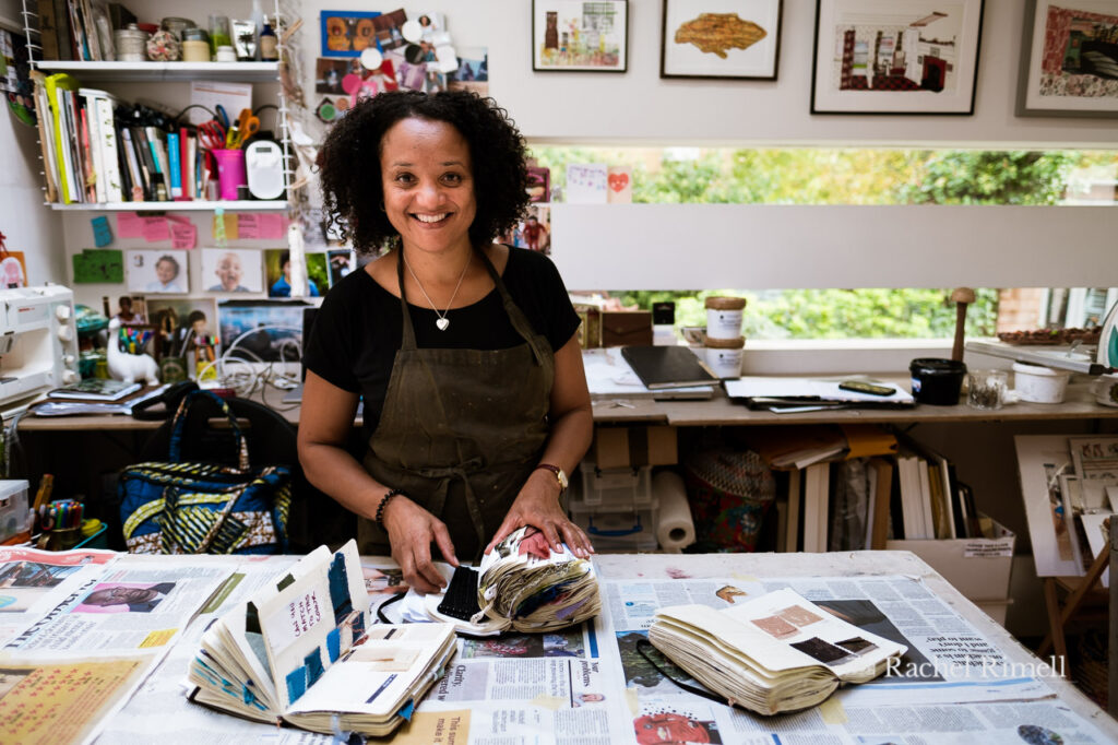 personal branding portrait of textile artist and illustrator Emma Walker in her Crystal Palace studio