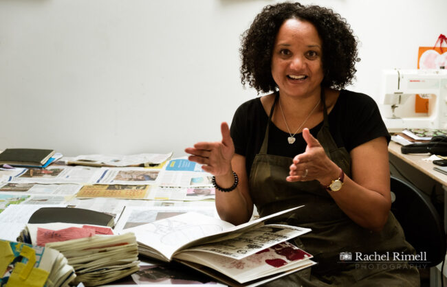 personal branding portrait of textile artist and illustrator Emma Walker in her Crystal Palace studio
