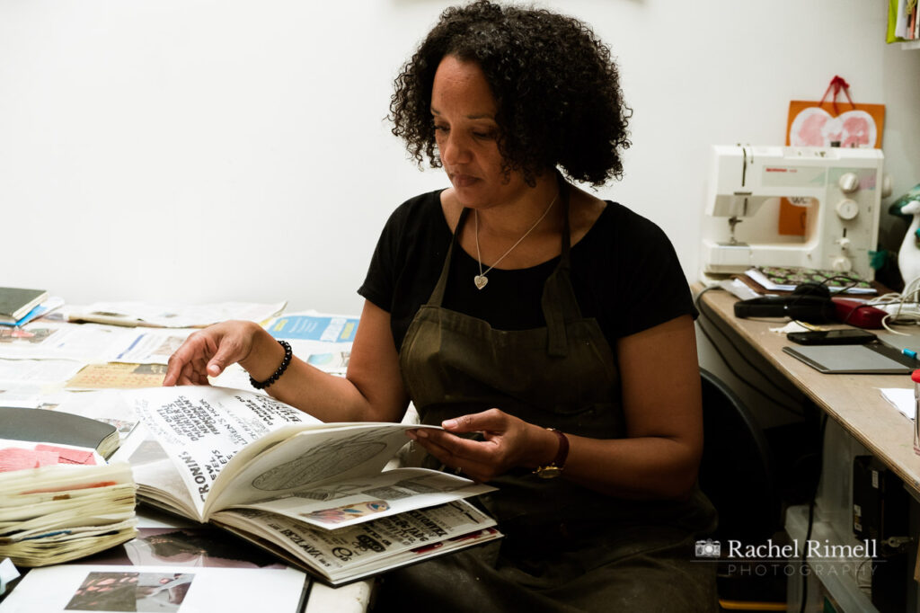 personal branding portrait of textile artist and illustrator Emma Walker in her Crystal Palace studio