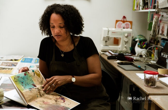 personal branding portrait of textile artist and illustrator Emma Walker in her Crystal Palace studio