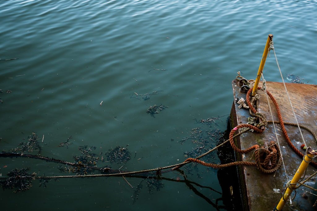 Image of the sea with orange moorings taken at Whitby by Yorkshire photographic artist