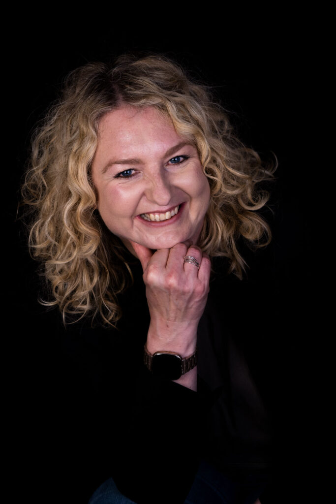 studio headshot portrait of woman with blonde hair north yorkshire linked in